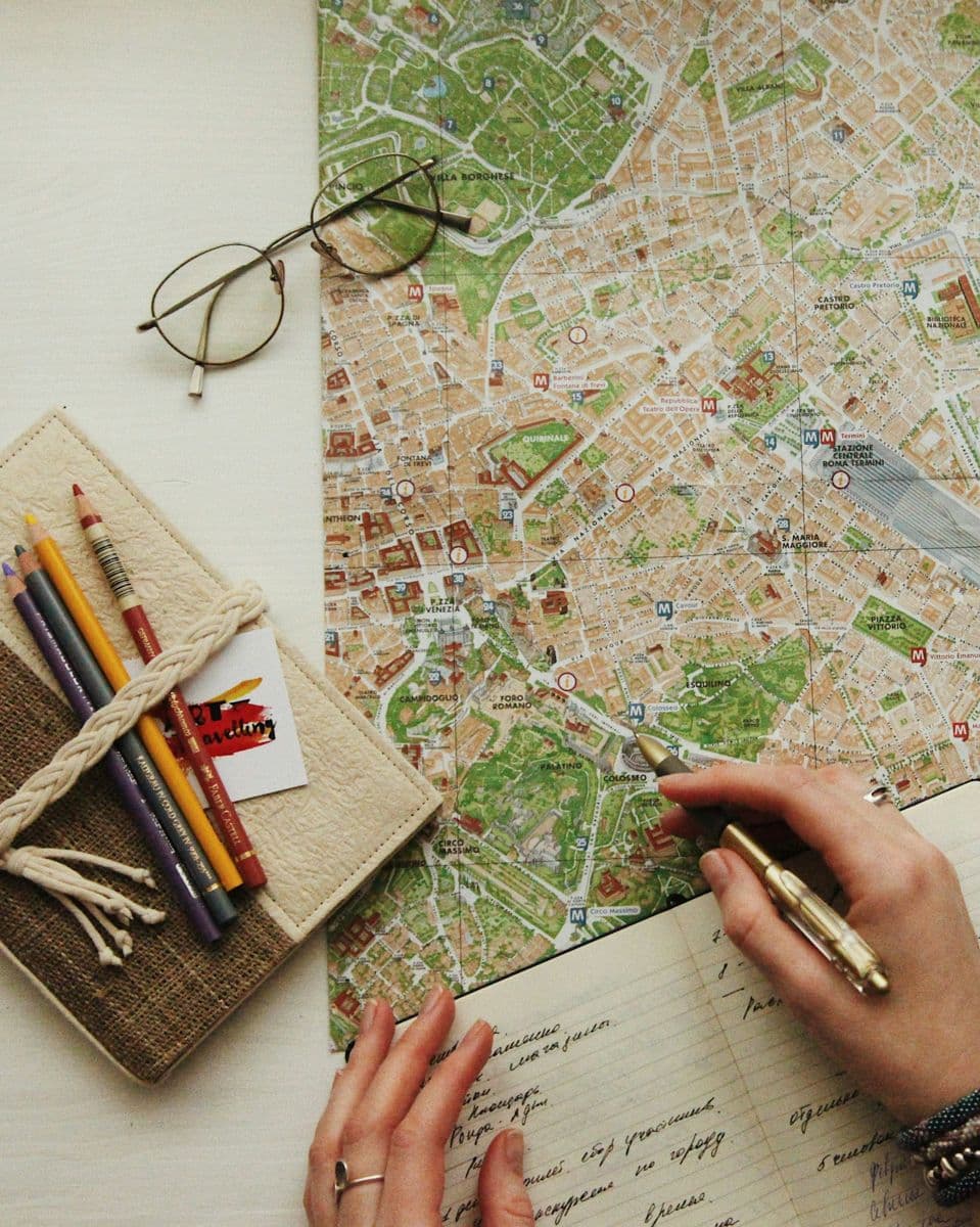 Glasses resting on a paper map